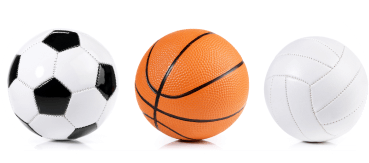 bolas de futebol, basquete e vôlei