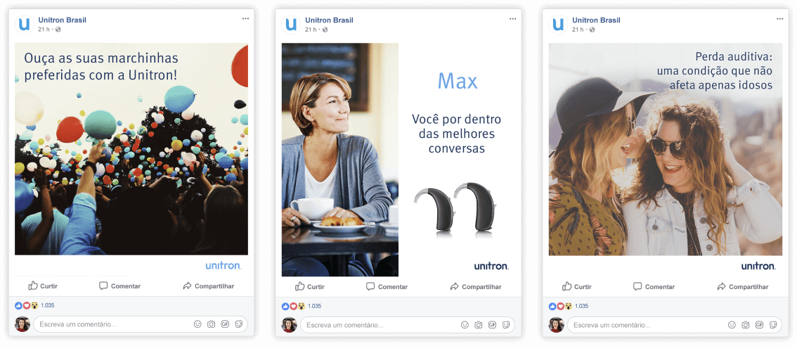 posts de facebook para a página da Unitron Brasil
